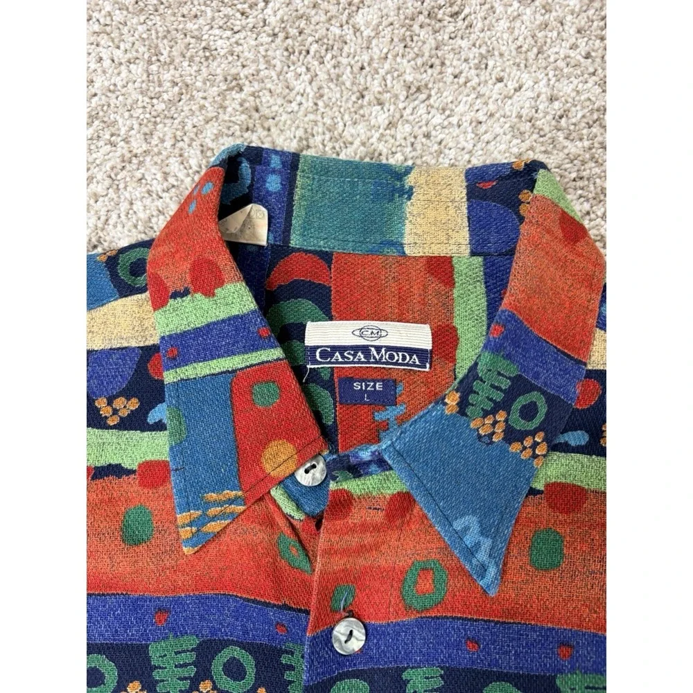 VTG Casa Moda Men's Large Luxury Colorful Design Button Front Shirt - Picture 3 of 7